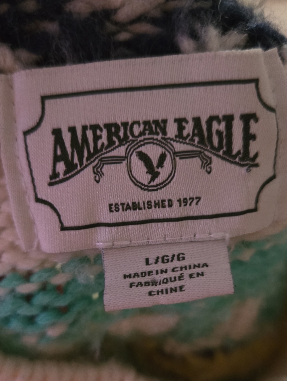 America Eagle 1990's Turtleneck Fair Isle Sweater - Ivory & Mint - Picture 5 of 6